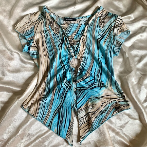 Y2K Groovy Marble Print Open Belly Top - Picture 6 of 11